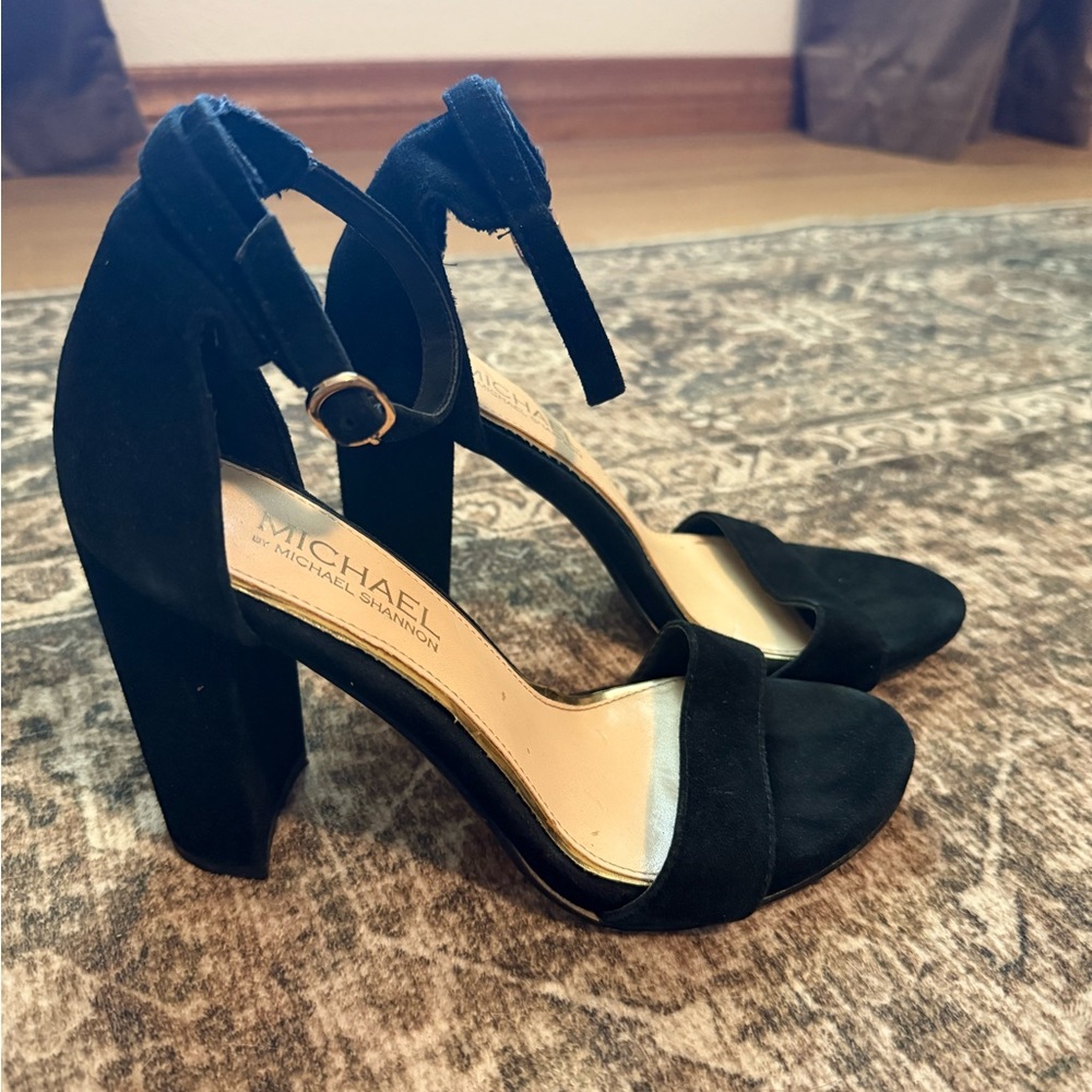Black Suede Block Heel Sandals